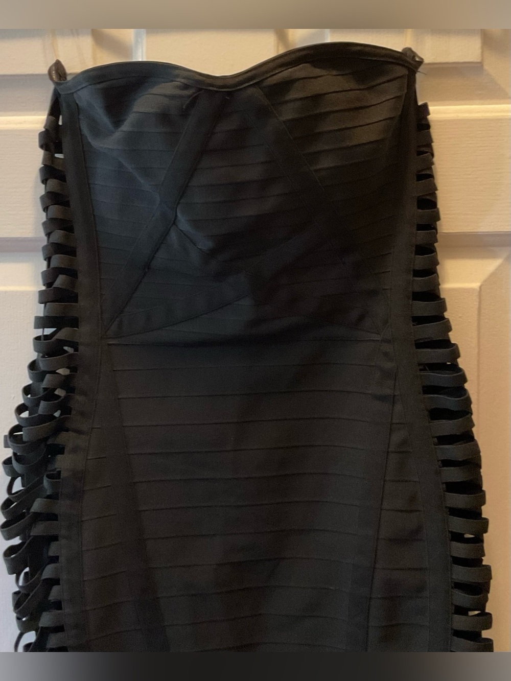 Strapless Black Bandage Dress with Side Ladder Cutouts